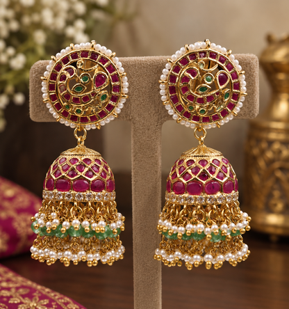 party wear maroon pearl jhumka earrings