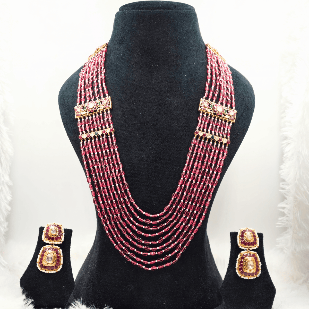 Multi-Layer Beaded Bridal Necklace Set with Earrings