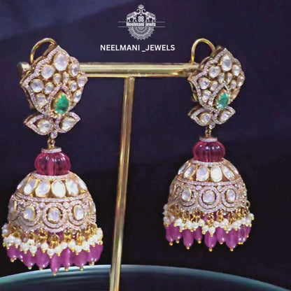MOISSANITE PINK PEARL JHUMKI EARING
