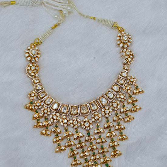 Moissanite Polki Choker with Green Stone