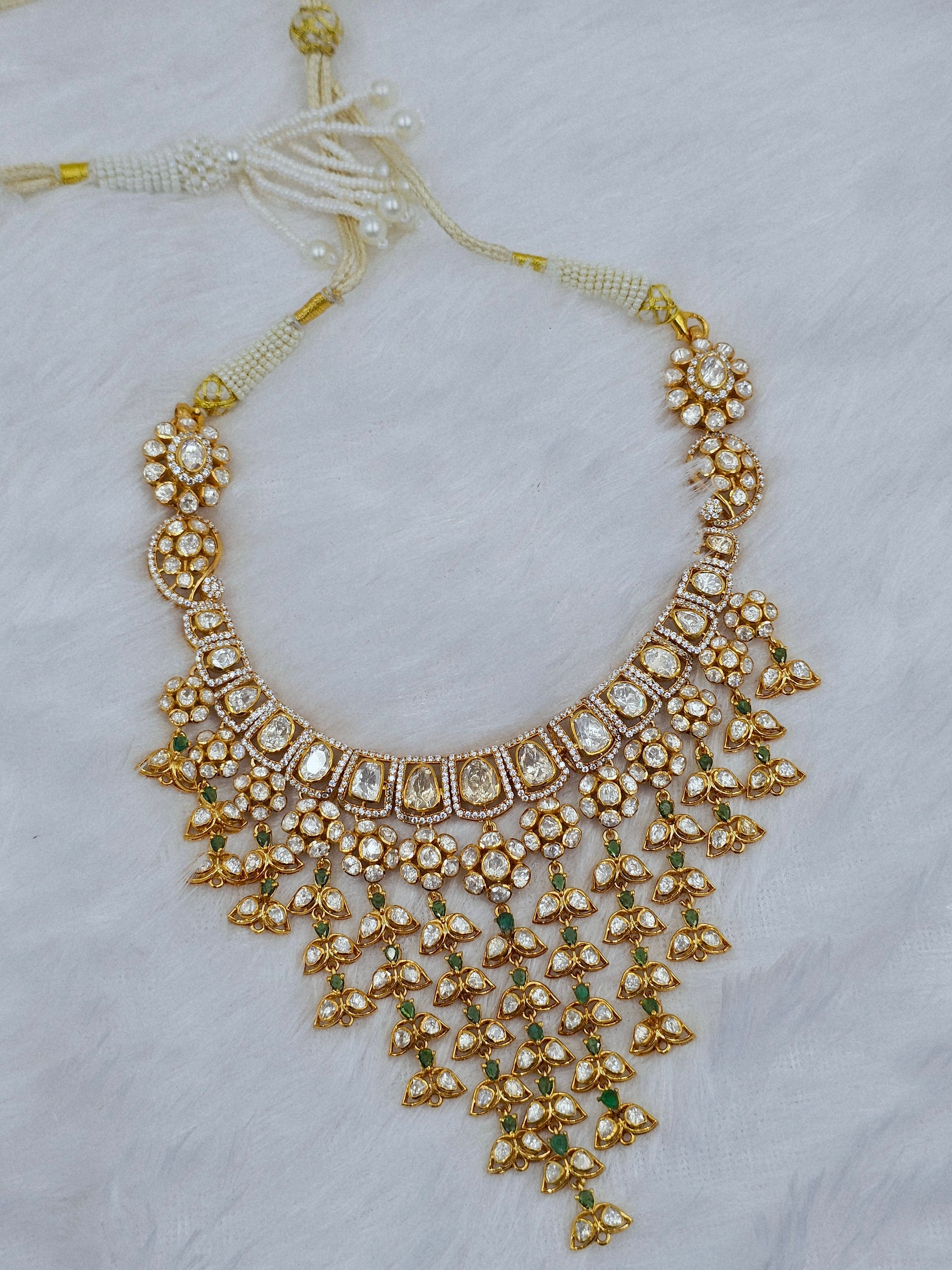 Moissanite Polki Choker with Green Stone