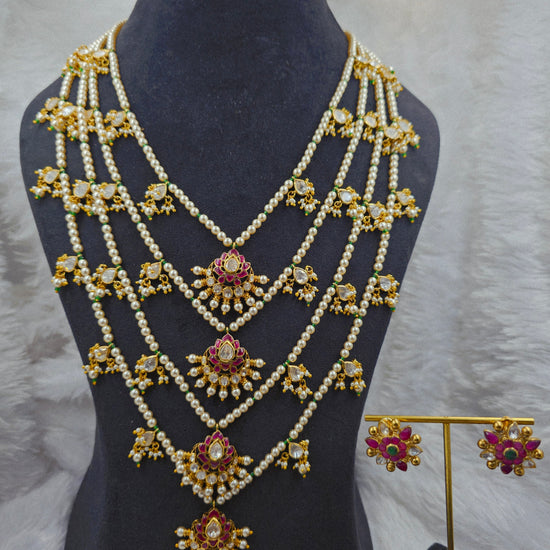 Pearl Polki Kundan Rani Haar Necklace Set for Women