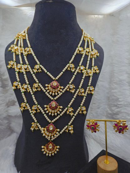 Pearl Polki Kundan Rani Haar Necklace Set for Women