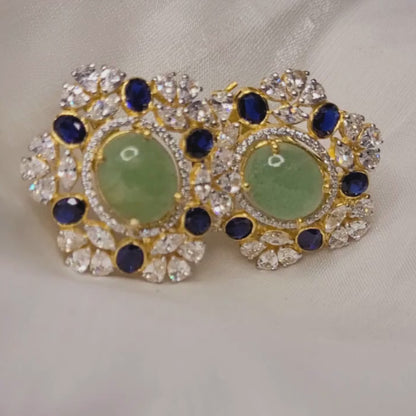 CORAL AND GREEN BLUE STONE  STUDS
