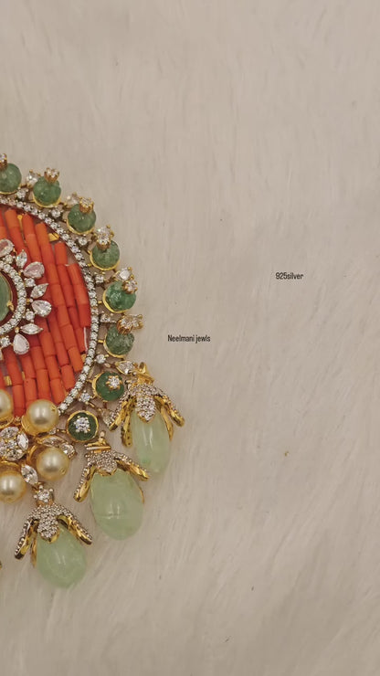925 Silver Gold Plated Ethnic Bridal Pendant