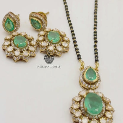 Green stone mangal sutra set
