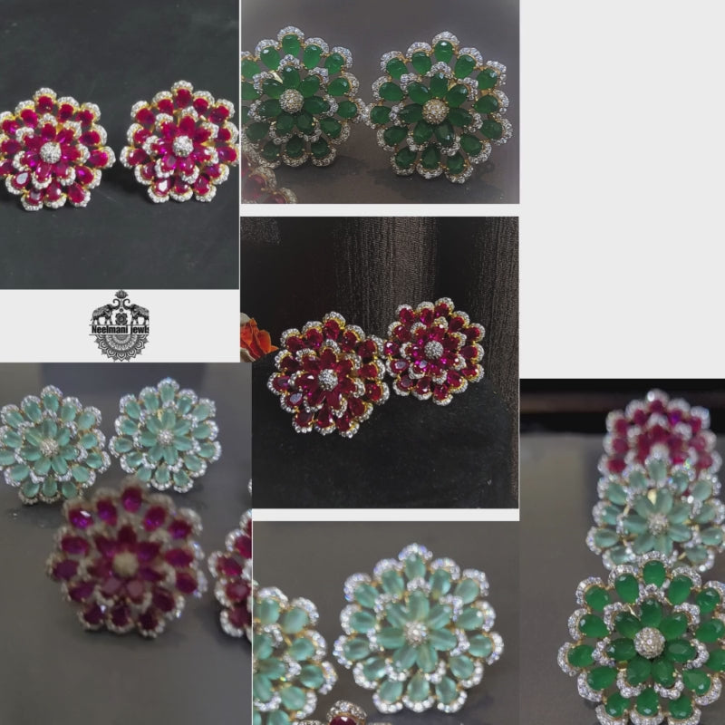 CZ pendent floral pendent with earrings