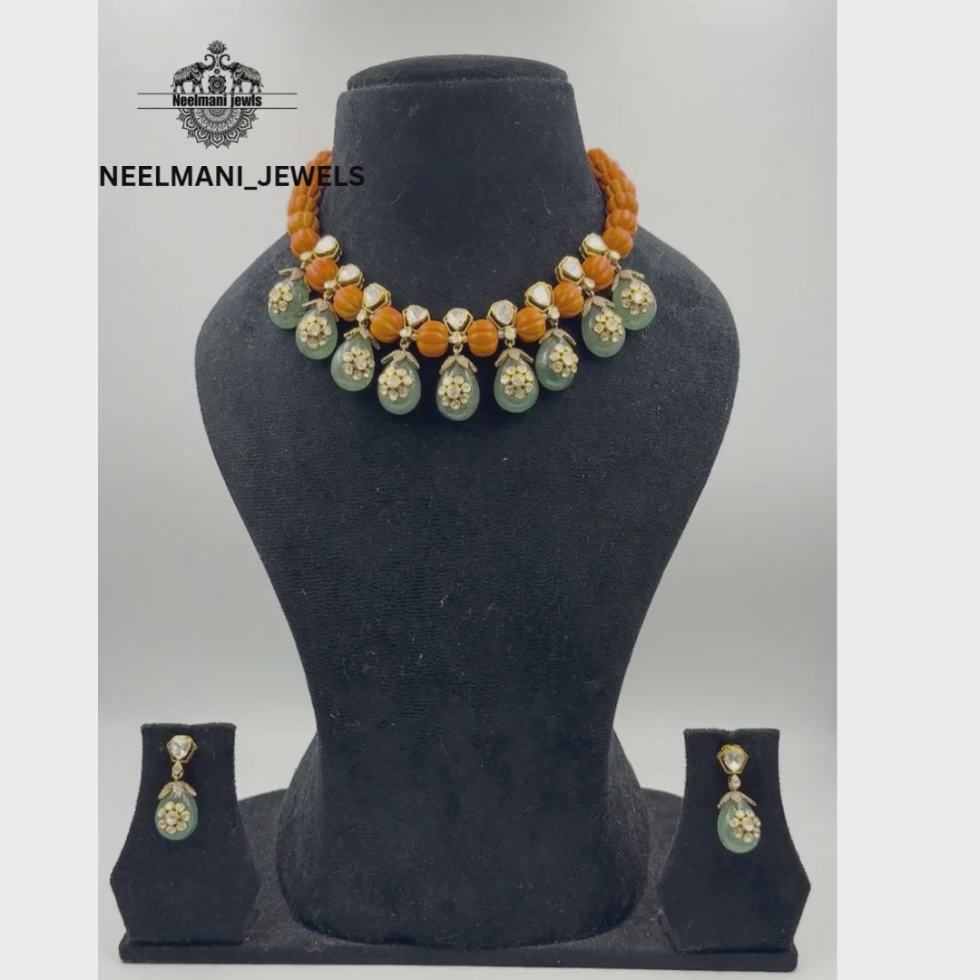 New Design Coral Green Emerald Stone Necklace Set for Girls & Women |