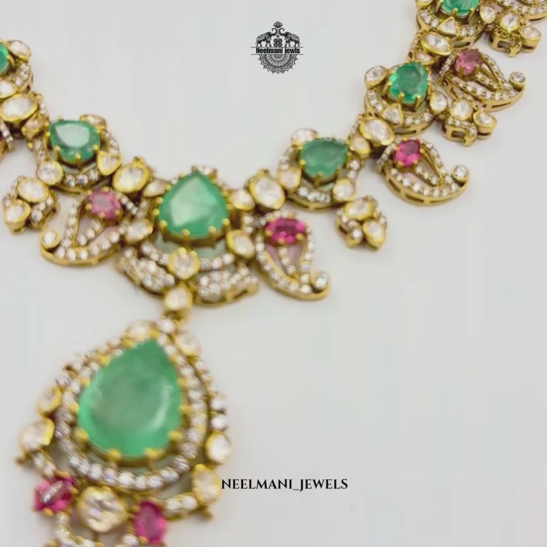Green and Pink gemstone NECKLES  