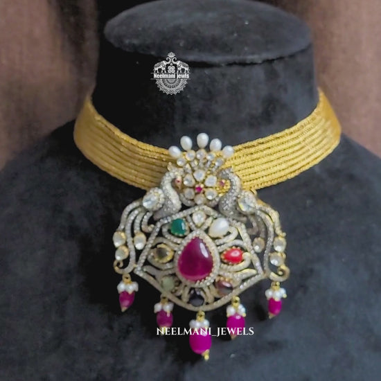 Big Navratna Pendant for Women | Traditional Ethnic Statement Jewellery